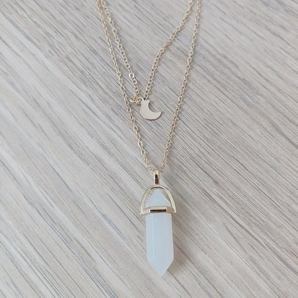 Layered Opal Stone Moon Necklace 
